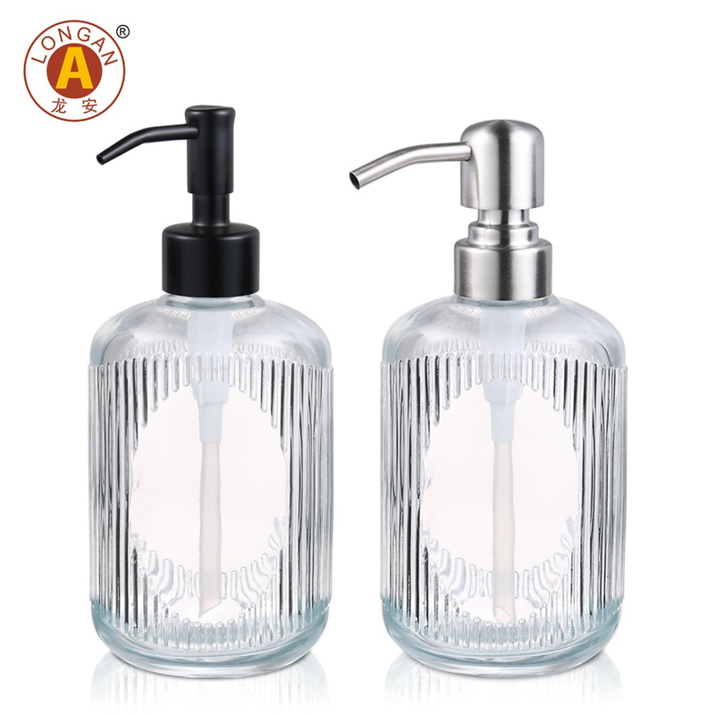 LA08 300ml Glass Soap Dispenser with Stainless Steel Pump - Elegant & Durable