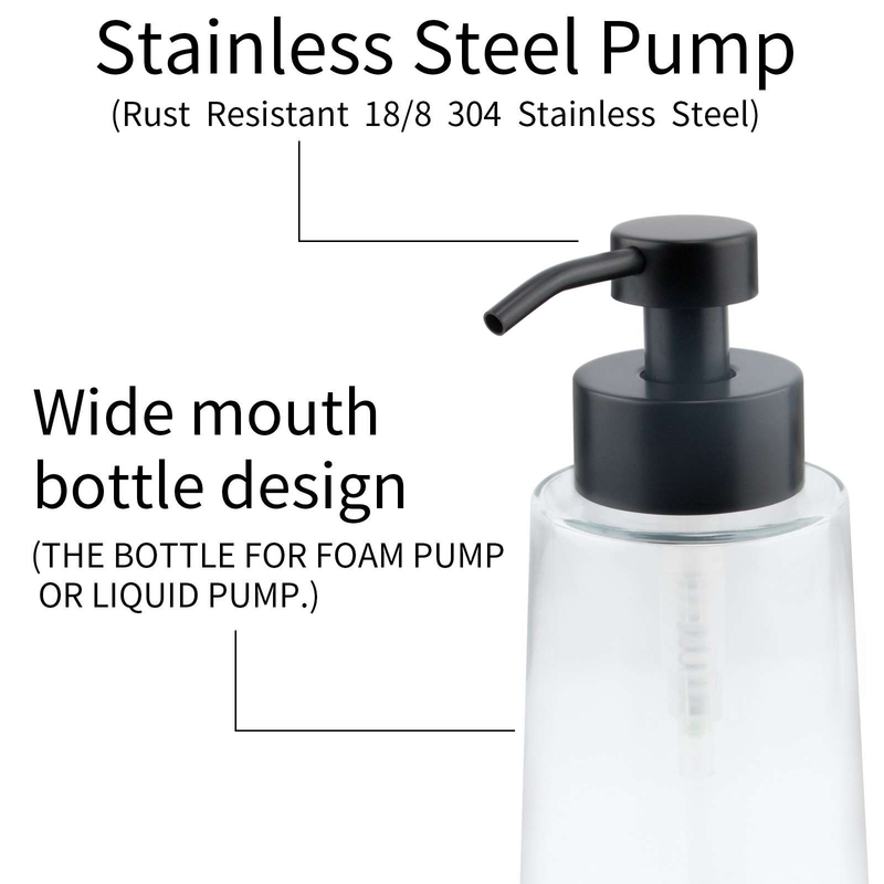 LA38 450ml Glass Soap Dispenser with Stainless Steel Pump - Versatile for Lotion & Foam