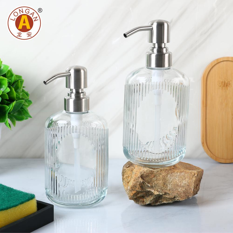LA08 300ml Glass Soap Dispenser with Stainless Steel Pump - Elegant & Durable